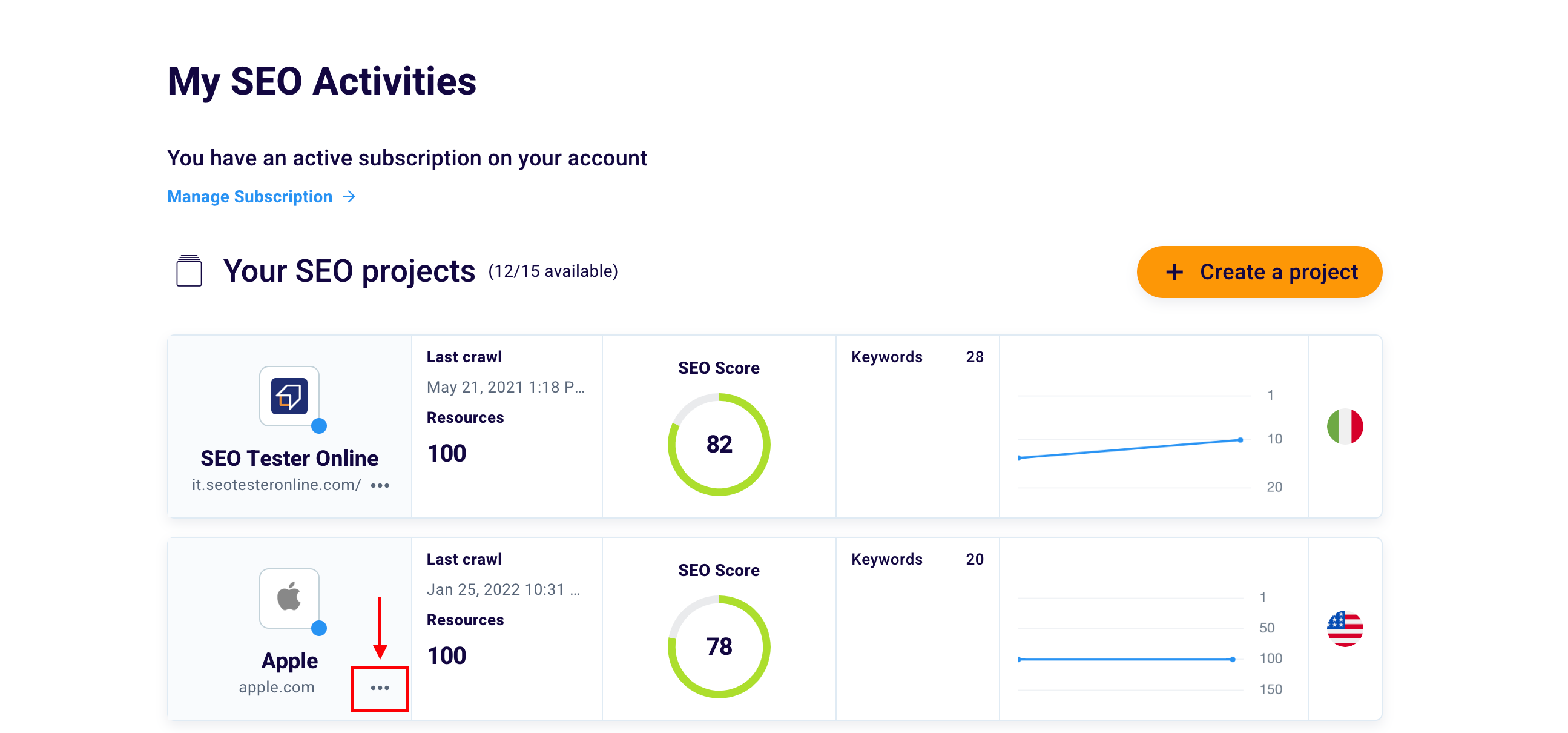 How to delete a SEO Project