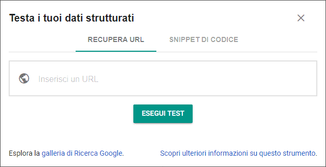 Schermata strumento di test per i dati strutturati di Google