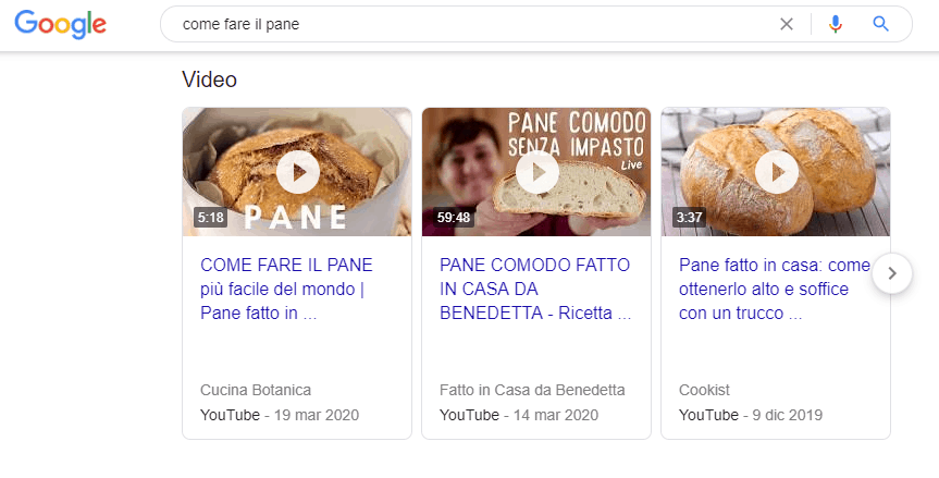 Layout SERP digitando come fare il pane