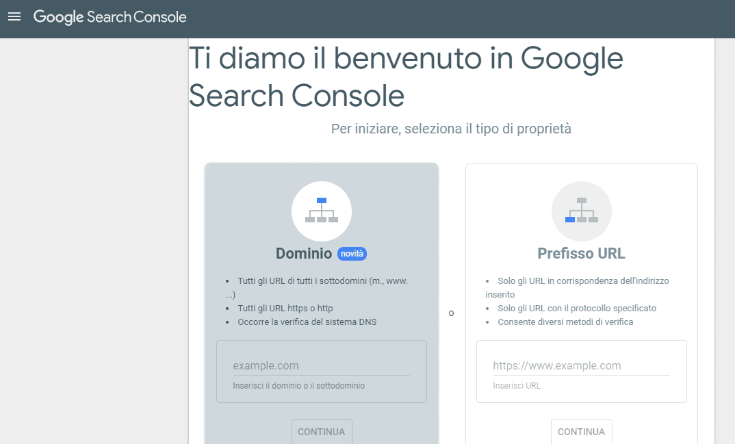 Schermata Google Search Console