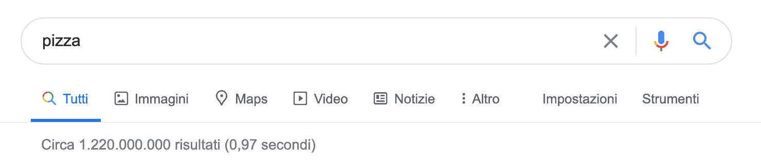 ricerca parola pizza su google