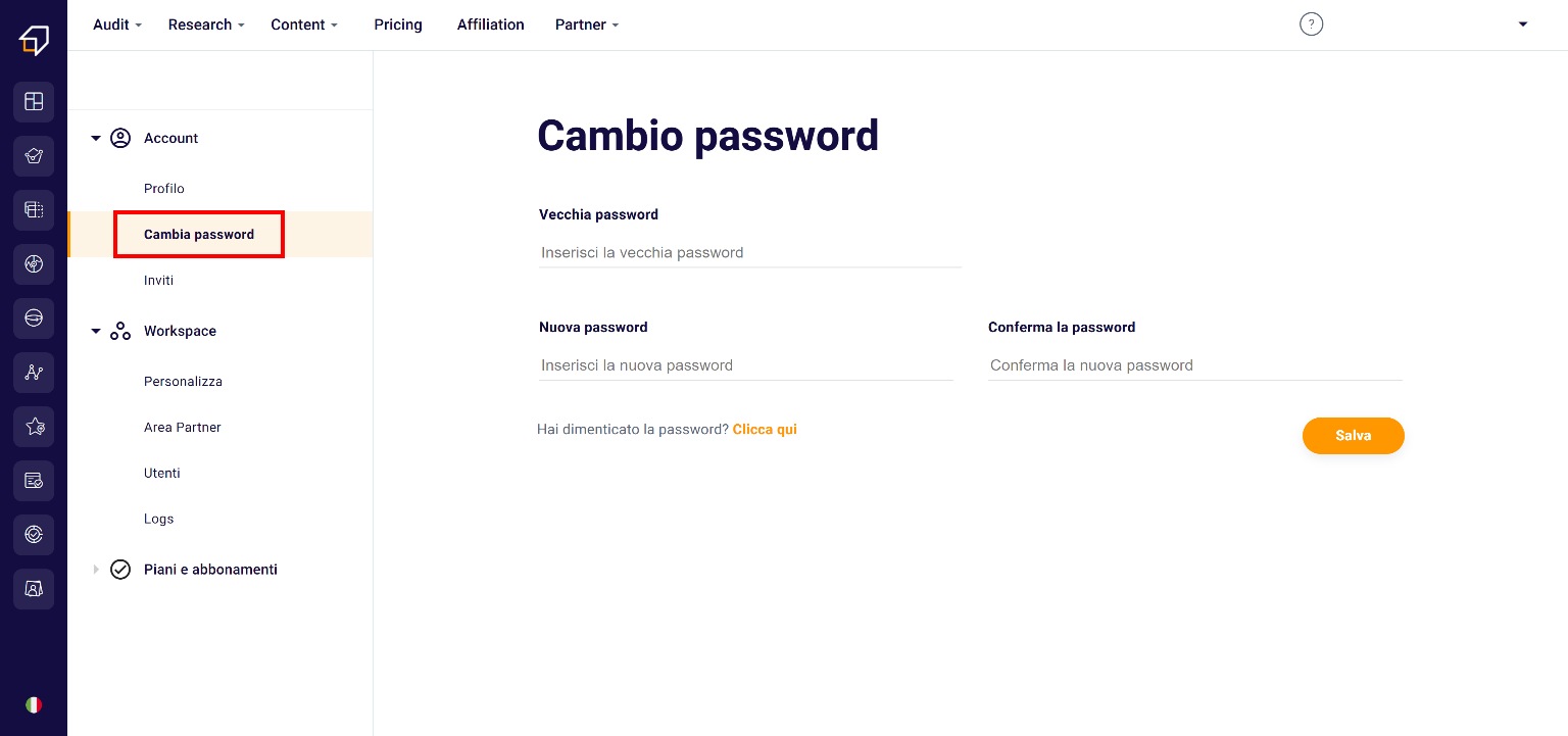 cambia password account