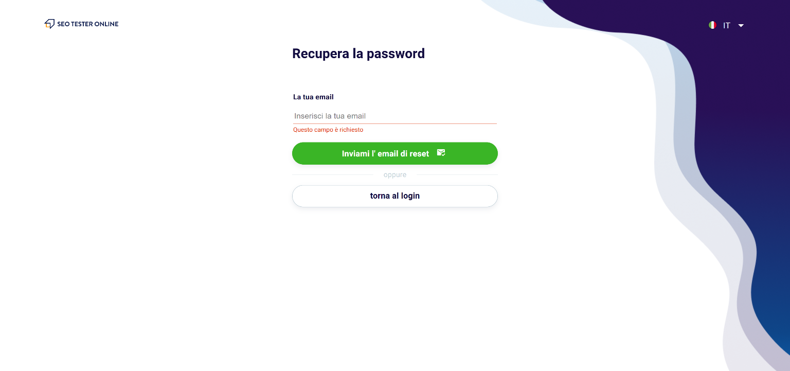 inserisci indirizzo email per recupero password