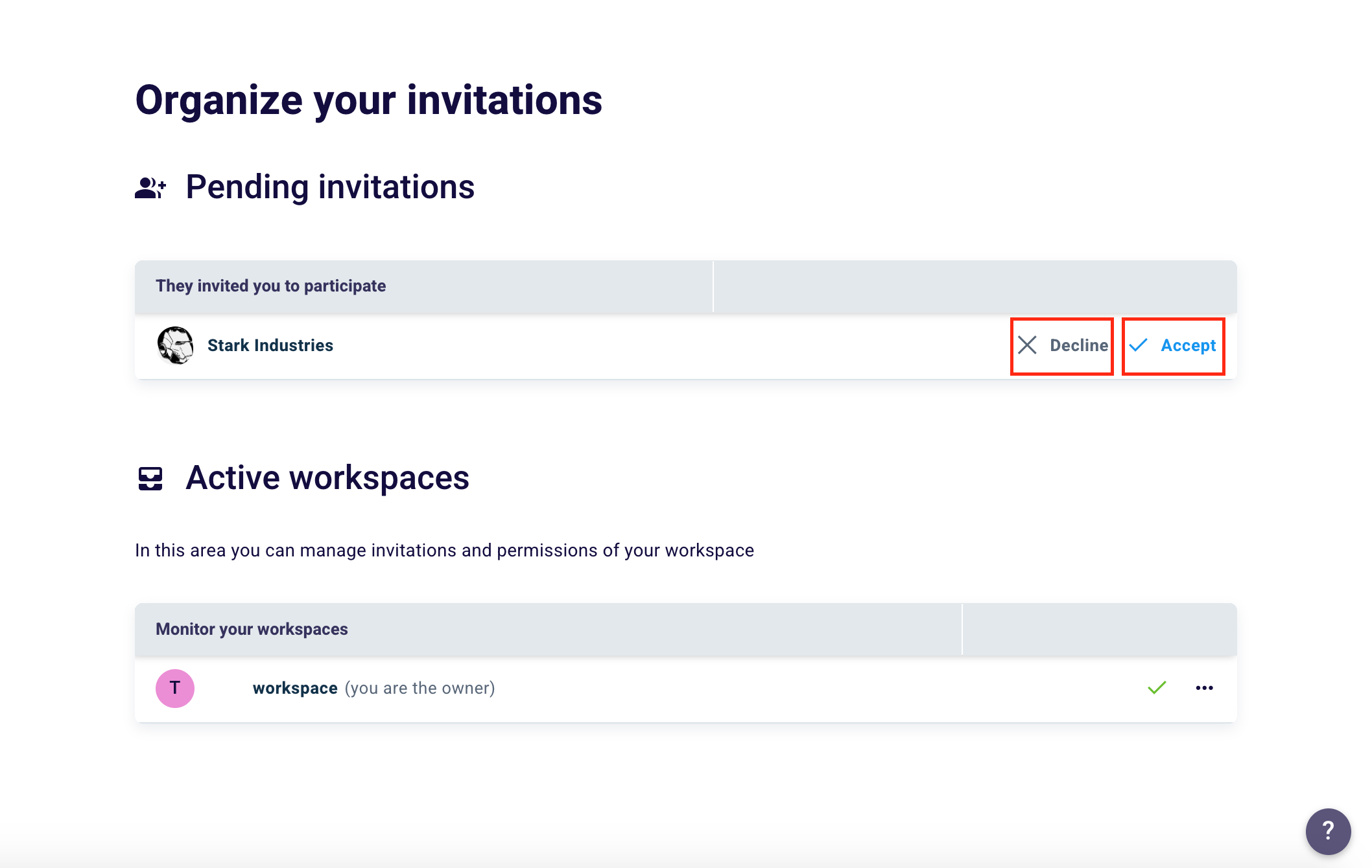 Decline and Accept Invitations Options