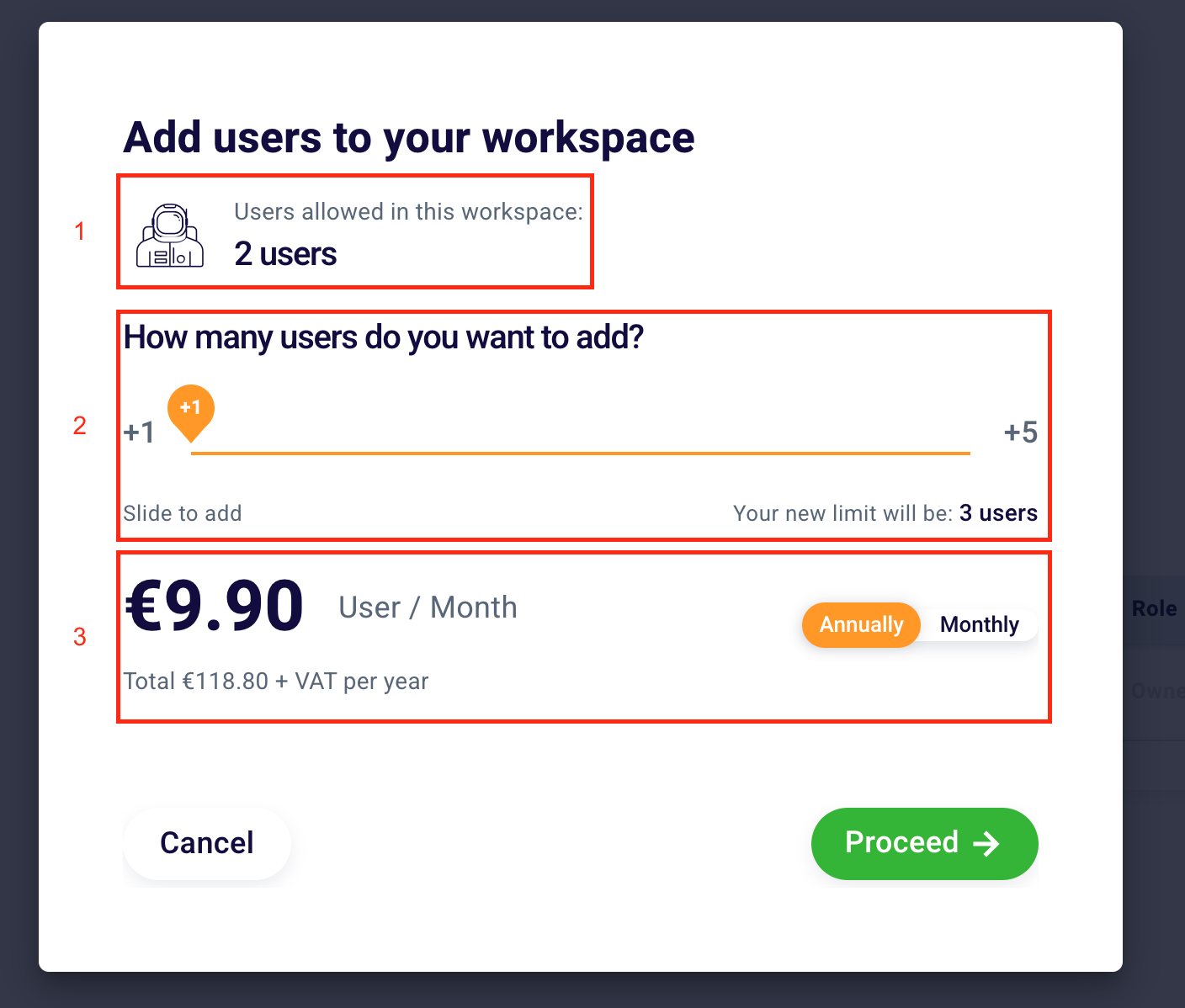 Add users to workspace dialog