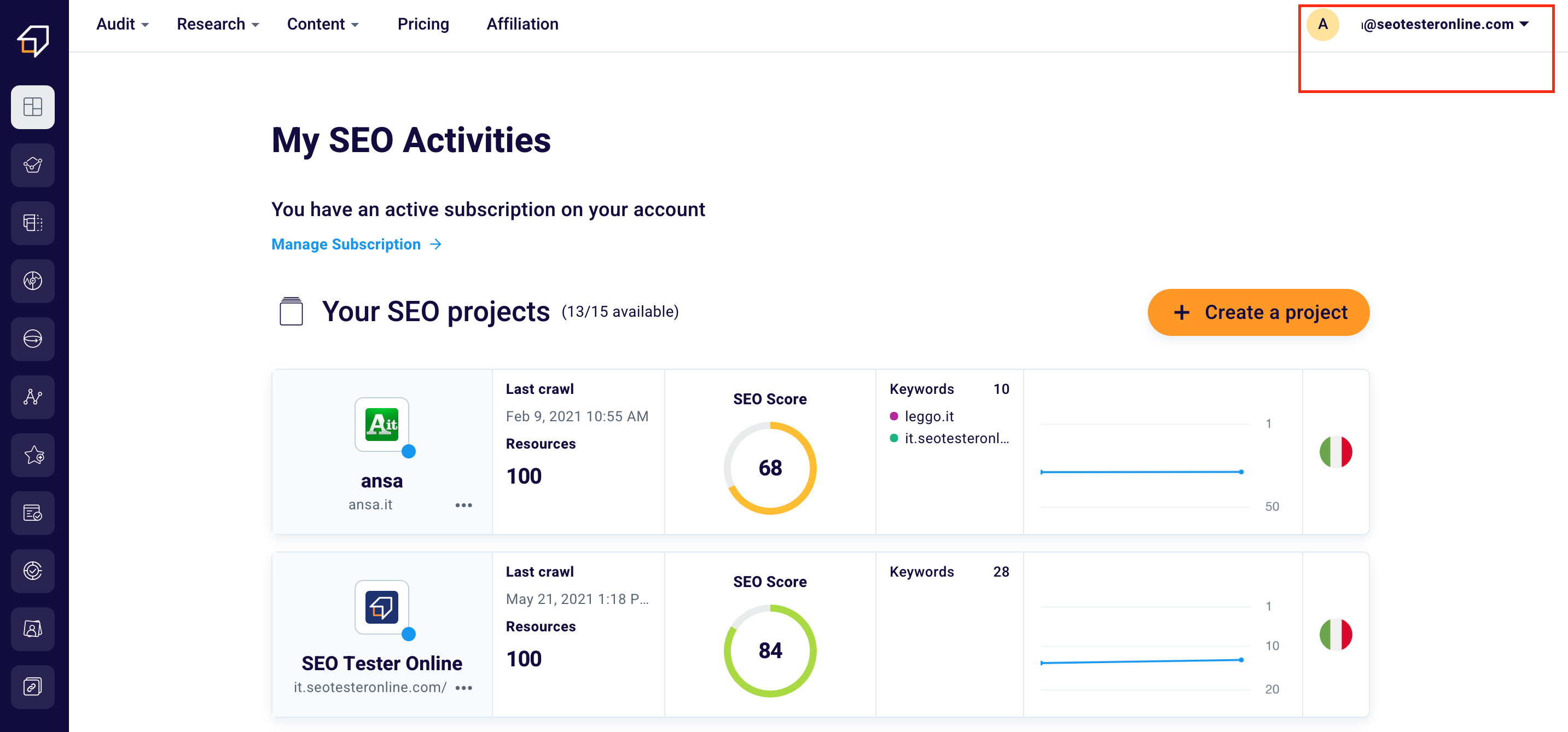 SEO Tester Online Suite Dashboard