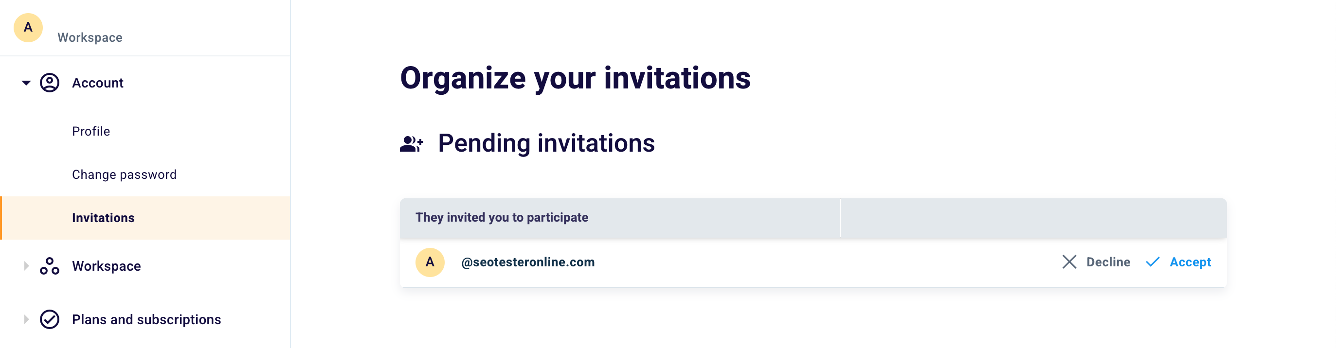 Workspace Invitations Page